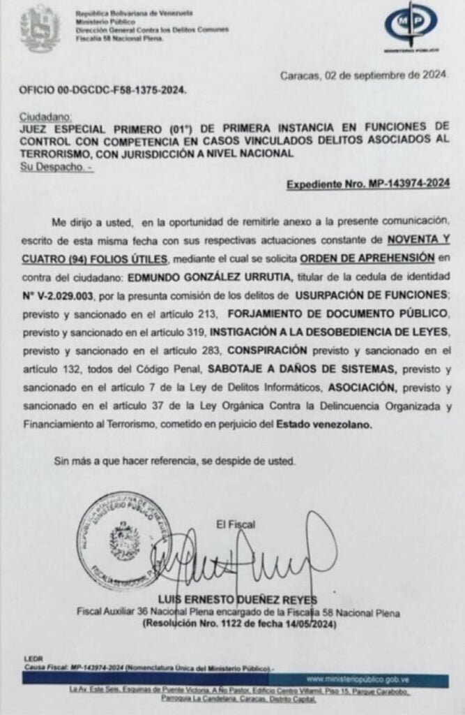 orden de aprehensión edmundo gonzalez urrutia